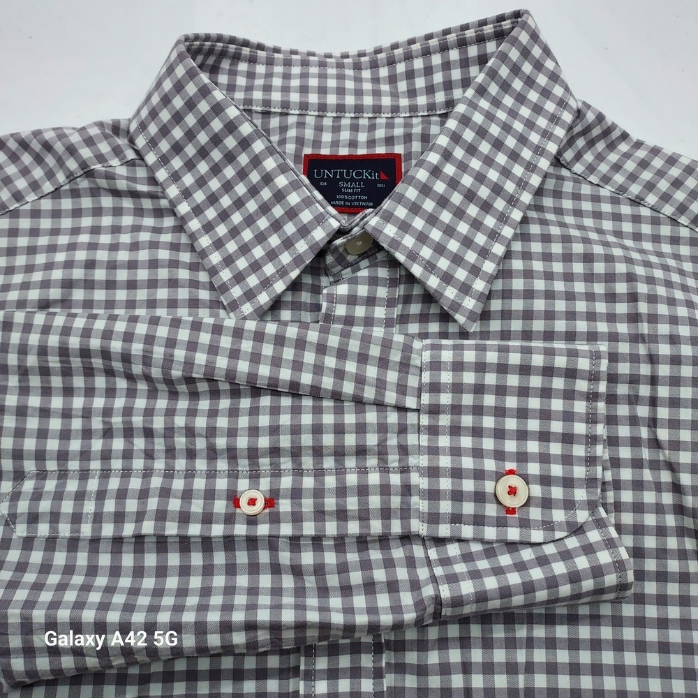 UNTUCKit New Dunn Slim Fit Shirt Mens Small Grey Gingham Cotton LS 35165
